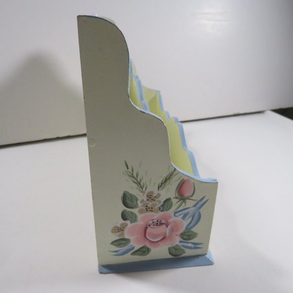 Rose Hand Painted Wood  Desk - Mail - Stationary Organizer - Picture 5 of 10